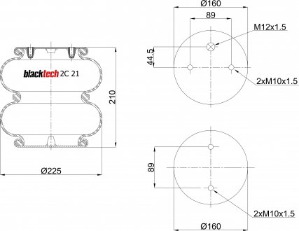 Пневморессора с плитой и металлическим кольцом (2 бублика) BLACKTECH 2C 21-210 P22