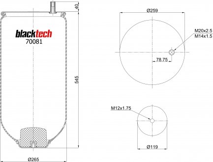 Фото автозапчастини пневморесора без склянки BLACKTECH RML 70081