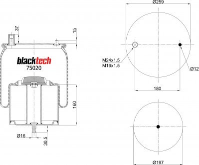 Пневморессора, металлический стакан BLACKTECH RML 75020 C (фото 1)