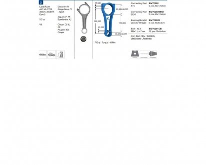 Фото автозапчастини шатун PSA LAND ROVER JAGUAR Citroen C5 III, C6 / Peugeot 407 Coupe Discovery IV / Range Rover IV - Sport Jaguar XF, XF Sportbrake, XJ BMY BMY0202