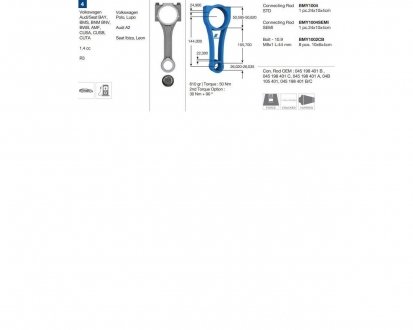 Фото автозапчастини шатун AUDI SKODA SEAT VOLKSWAGEN A2 Fabia Ibiza, Leon Polo, Lupo BMY BMY1004