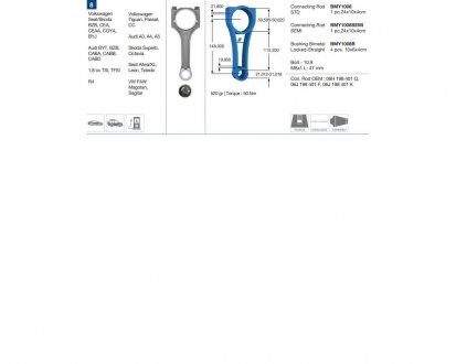 Фото автозапчасти шатун SKODA SEAT VOLKSWAGEN AUDI Superb, Octavia Altea/XL, Leon, Toledo Tiguan, Passat, CC A3, A4, A5 BMY BMY1008