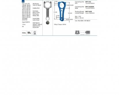 Фото автозапчасти шатун ALFA ROMEO LANCIA SUZUKİ SAAB OPEL/VAUXHALL FIAT GM/CADILLAC 146,147,159,GT Delta, Lybra, Musa SX4 9-3, 9-5 Signum, Vectra C, Zafira B Doblo, Bravo, P BMY BMY1402