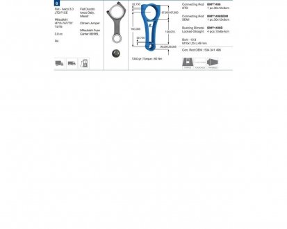 Фото автозапчасти шатун CITROEN MITSUBISHI IVECO FIAT Jumper Fuso Canter 8B/9BL Daily, Massif Ducato BMY BMY1406 (фото 1)