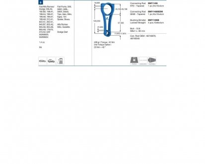 Фото автозапчасти шатун DODGE ALFA ROMEO FIAT Dart Mito, Giulietta Stilo, Egea, 124 Spider, Brava Punto, 500, 500C, 500L, 500X Doblo, Tipo, Ideo BMY BMY1408