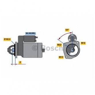 Фото автозапчастини стартер (12В, 1,1кВт) CITROEN BERLINGO, BX, EVASION, JUMPER, XANTIA, XM, XSARA, ZX; FIAT DUCATO, ULYSSE; PEUGEOT 205 I, 205 II, 306, 405 I, 405 II, 406, 605, 806, BOXER, PARTNER 1.6-2.0 01.87- BOSCH 0 001 107 063