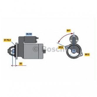 Фото автозапчасти стартер (12В, 2кВт) AUDI A4 B5, A4 B6, A4 B7, A6 C5, A8 D2, ALLROAD C5; SKODA SUPERB I; Volkswagen PASSAT B5, PASSAT B5.5 2.5D 01.97-03.08 BOSCH 0 001 109 066 (фото 1)