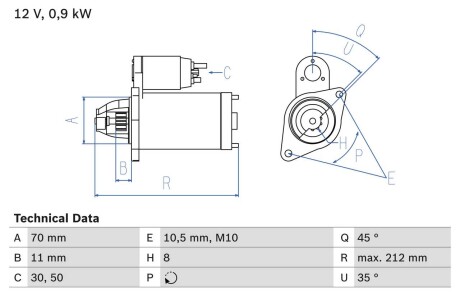 Фото автозапчасти стартер (12В, 0,9 кВт) NISSAN MICRA C+C III, MICRA II, MICRA III, NOTE 1.0-1.4LPG 08.92- BOSCH 0 986 016 730