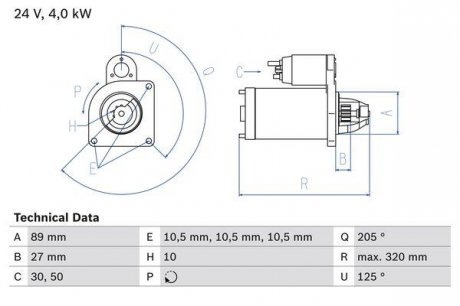 Фото автозапчастини стартер DAF CF 65, LF 45, LF 55 3.9D-6.7D 01.01- BOSCH 0 986 021 190 (фото 1)