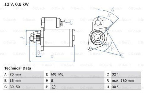 Фото автозапчасти стартер (12В, 0,8кВт) SMART CABRIO, CITY-COUPE, CROSSBLADE, FORTWO, ROADSTER 0.6/0.7 07.98-01.07 BOSCH 0 986 022 151