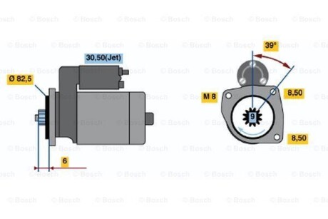 Фото автозапчасти стартер (12В, 1,1 кВт) SEAT IBIZA III; SKODA FABIA I, FABIA I PRAKTIK; Volkswagen POLO 1.4 10.99-05.08 BOSCH 0 986 022 510