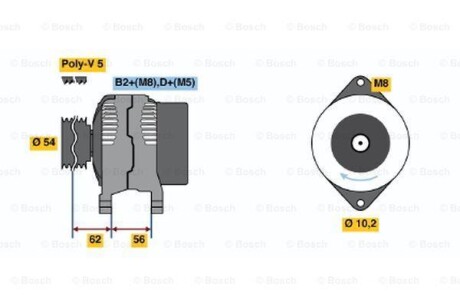 Фото автозапчасти генератор (14В, 120А) OPEL ASTRA H, ASTRA H GTC, ZAFIRA B 1.6CNG/1.8 01.04-04.15 BOSCH 0 986 047 320