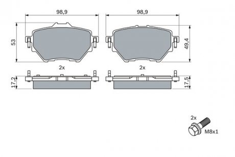 Фото автозапчасти комплект тормозных колодок задних DS DS 3, DS 4 II; CITROEN BERLINGO, BERLINGO/MINIVAN, C4 GRAND PICASSO II, C4 III, C4 PICASSO II, C4 SPACETOURER, C5 X 1.2-Electric 02.13- BOSCH 0 986 424 878