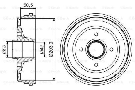 Фото автозапчастини гальмівний барабан задній RENAULT CLIO III, MODUS 1.2-2.0 09.04- BOSCH 0 986 477 206 (фото 1)