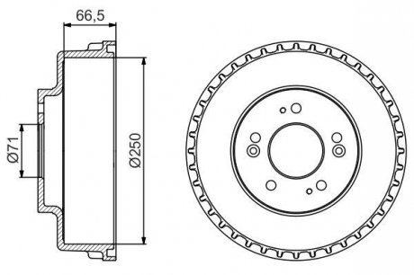 Гальмівний барабан задня KIA CARNIVAL I, CARNIVAL II 2.5/2.9D 08.99-06.06 BOSCH 0 986 477 228 (фото 1)