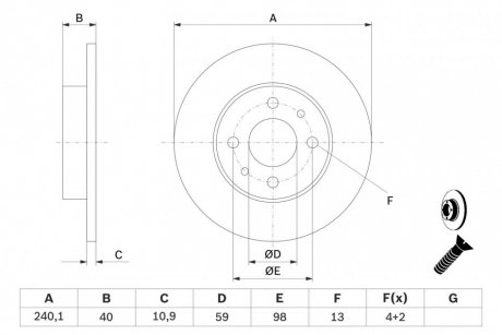 Тормозной диск задний/передний левая/правая (с винтами) ABARTH 500/595/695, 500C/595C/695C; ALFA ROMEO 145, 146, 155, 33; FIAT 500, 500 C, BARCHETTA, BRAVA, BRAVO I, CINQUECENTO 0.7-Electric 09.74- BOSCH 0 986 478 342 (фото 1)