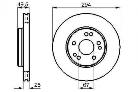 Тормозной диск передняя левая/правая (высокоуглеродистая) MERCEDES 124 (C124), 124 T-MODEL (S124), 124 (W124), E (A124), E (C124), E T-MODEL (S124), E (W12 2.8-4.2 10.92-03.98 BOSCH 0986478428