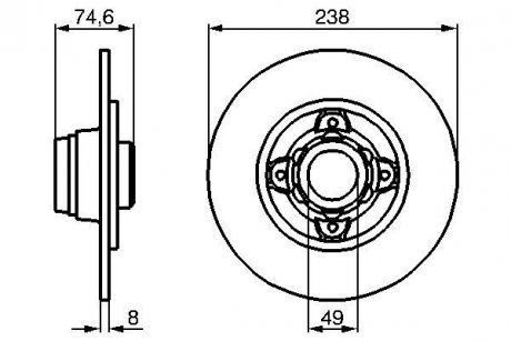 Тормозной диск задняя левая/правая (без кольца импульсов ABS) RENAULT 19 I, 19 I CHAMADE, 19 II, 19 II CHAMADE 1.4-1.9D 01.88-06.96 BOSCH 0986478557 (фото 1)