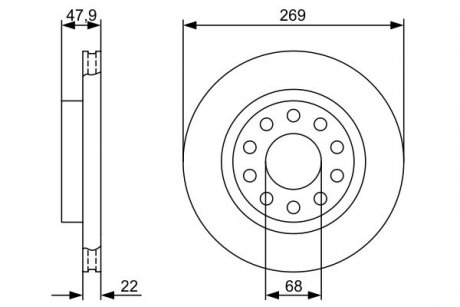 Тормозной диск задняя левая/правая (высокоуглеродистая) AUDI A6 C5, ALLROAD C5 1.8-4.2 02.97-08.05 BOSCH 0986479366