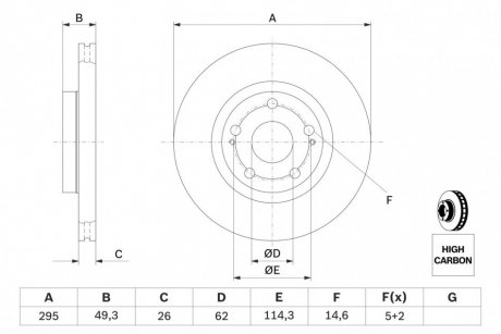Тормозной диск передняя левая/правая (высокоуглеродистая) TOYOTA AVENSIS, COROLLA VERSO 1.6-2.2D 04.04-03.09 BOSCH 0 986 479 454