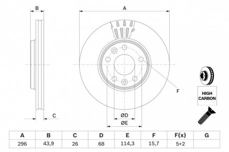 Гальмівний диск передня ліва/права (високовуглецевий; з гвинтами) RENAULT GRAND SCENIC III, LAGUNA, LAGUNA III, LATITUDE, MEGANE, MEGANE III, SCENIC III 1.2-2.0D 10.07- BOSCH 0 986 479 551