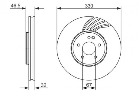 Гальмівний диск передня ліва/права (високовуглецевий) MERCEDES CLK (A208), CLK (C208), E T-MODEL (S210), E (W210), SLK (R170); CHRYSLER CROSSFIRE 3.2/4.3 06.97-12.07 BOSCH 0 986 479 719 (фото 1)