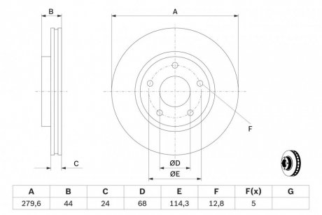Гальмівний диск передня ліва/права NISSAN JUKE, PULSAR, SENTRA VII, TEANA III 1.2-2.0 06.10- BOSCH 0 986 479 A28 (фото 1)