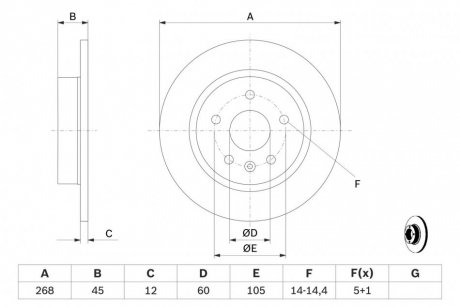 Гальмівний диск задня ліва/права CHEVROLET AVEO, CRUZE, TRAX; OPEL ASTRA J, ASTRA J GTC, MOKKA / MOKKA X 1.2-2.0D 05.09- BOSCH 0 986 479 C57