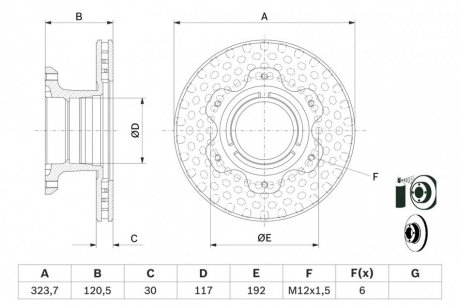Тормозной диск задний левая/правая MERCEDES VARIO 4.2D/4.3D 09.96- BOSCH 0 986 479 E48 (фото 1)