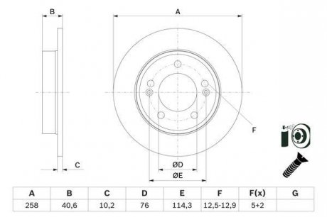 Гальмівний диск задня ліва/права (з гвинтами) HYUNDAI IX20; KIA VENGA 1.4-1.6LPG 02.10- BOSCH 0 986 479 E68 (фото 1)