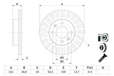KIA Тормозной диск передн. Picanto 1.1-1.1D 04- BOSCH 0986479E73 (фото 1)