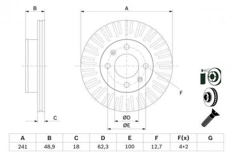 Фото автозапчасти kia тормозной диск передн. picanto 1.1-1.1d 04- BOSCH 0986479E73