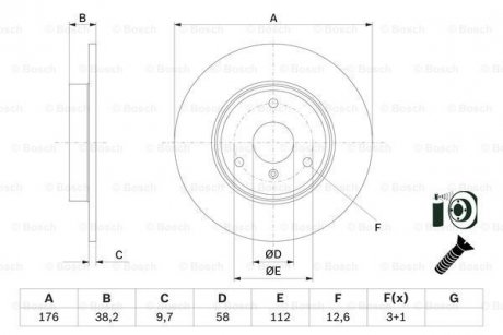 Гальмівний диск передня ліва/права SMART CABRIO, CITY-COUPE, FORTWO 0.6-Electric 01.01- BOSCH 0 986 479 E74