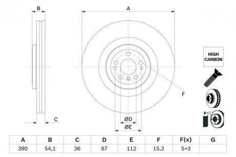 Тормозной диск передний левый/правый MERCEDES GL (X166), GLE (C292), GLE (W166), GLS (X166), M (W166) 3.0-5.5 11.11-10.19 BOSCH 0 986 479 E96