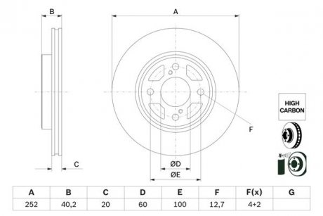 Тормозной диск передний левый/правый SUZUKI SWIFT V 1.0-1.2H 01.17- BOSCH 0986479F37