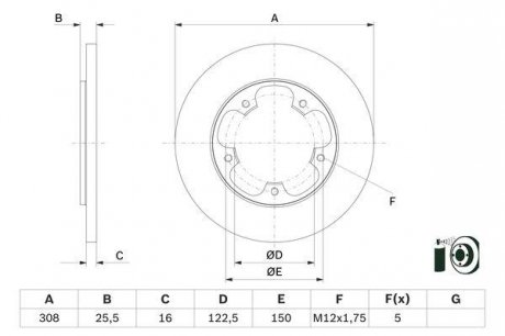 Гальмівний диск задня ліва/права FORD TRANSIT V363 2.0D/2.2D 08.13- BOSCH 0 986 479 F44 (фото 1)