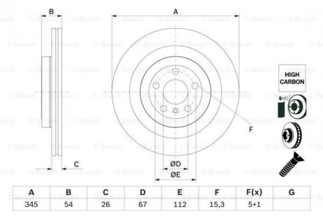 Тормозной диск задний левая/правая (высокоуглеродистая; с винтами) MERCEDES GL (X166), GLE (C292), GLE (W166), GLS (X166), M (W166) 3.0/3.0D/5.5 11.11-10.1 BOSCH 0 986 479 F69 (фото 1)