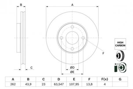 Передний тормозной диск FORD FIESTA VII 1.0-1.5D 05.17- BOSCH 0 986 479 F70 (фото 1)
