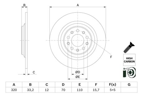 Фото автозапчастини диск гальмівний (задній) Jeep Cherokee 2.0-3.2 13- (320x12) BOSCH 0986479G74