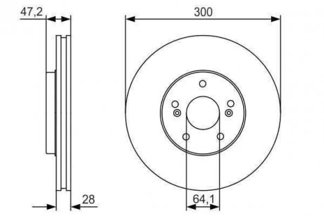 Гальмівний диск, Передній ліва/права (300mmx28mm) HONDA PILOT 3.5 AWD 09.02-07.08 BOSCH 0986479R47 (фото 1)