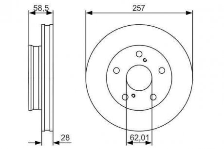 Гальмівний диск, Передній ліва/права (257mmx28mm) TOYOTA HILUX III 2.5 D 4WD (KUN25_)/2.5 D-4D (KUN15_, KUN25_, KUN35_) 10.01- BOSCH 0986479R53