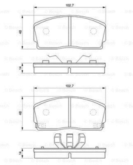 Фото автозапчастини комплект гальмівних колодок передн. DAIHATSU APPLAUSE I, APPLAUSE II, CHARADE III 1.0-1.6 03.87-05.00 BOSCH 0986493390