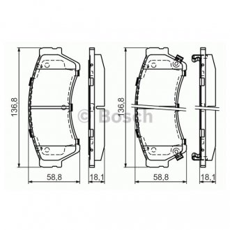 Комплект тормозных колодок передняя MAZDA 6 1.8-3.7 02.05-07.13 BOSCH 0986494221