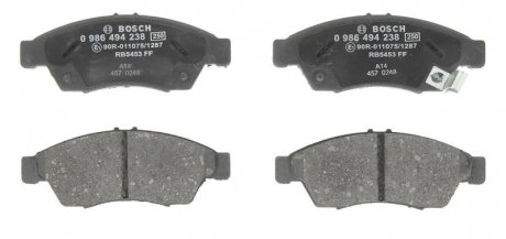 Комплект тормозных колодок передняя SUZUKI LIANA 1.3-2.3 07.01- BOSCH 0 986 494 238 (фото 1)