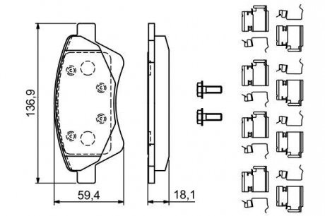 Комплект гальмівних колодок передня RENAULT GRAND SCENIC II, KANGOO, KANGOO EXPRESS, MEGANE II, SCENIC II 1.4-2.0D 10.01- BOSCH 0 986 494 725