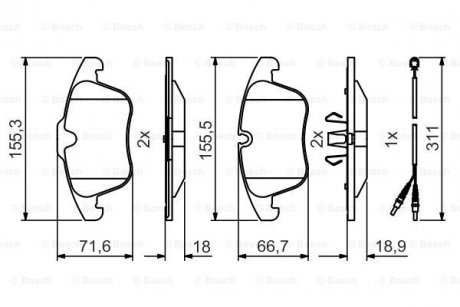 Фото автозапчасти комплект тормозных колодок передний CITROEN C5 III; PEUGEOT 407, 508, 508 I 1.6-2.2D 05.04- BOSCH 0986495474 (фото 1)