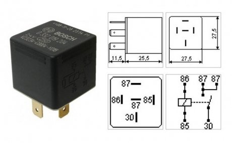 Фото автозапчастини реле універсальне 20а, 24v 5контактів BOSCH 1203030179