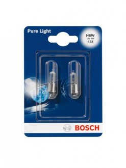 Лампочка H6W (упаковка-блистер 2шт) 12В 6Вт BAX9S Pure Light BOSCH 1 987 301 035