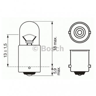 Фото автозапчастини лампочка (Вільне 1шт) W2W 12В 2Вт BA9S основна лампа Pure Light BOSCH 1 987 302 212