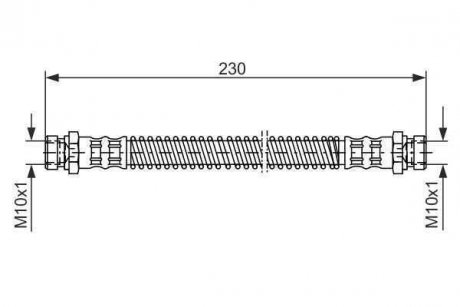 Тормозной шланг изогнутая задний правая (длина 205мм, M10x1/M10x1) HYUNDAI GETZ 1.1-1.6 09.02-12.10 BOSCH 1987476019 (фото 1)